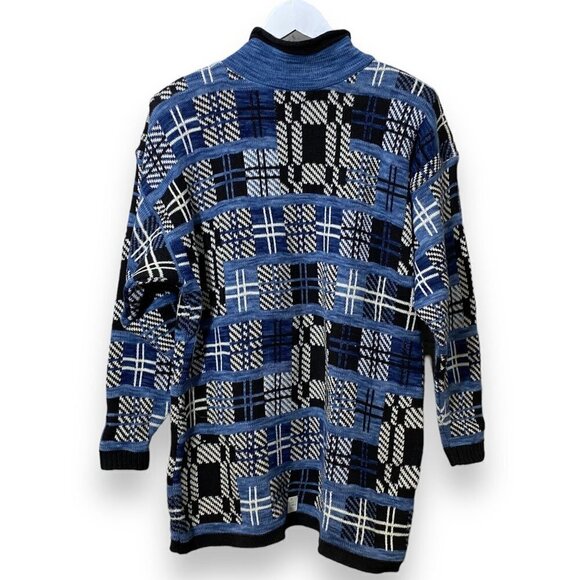 Vintage Womens Sweater Medium Cotton Blue Black Cottagecore NWT Babette Partners - Picture 1 of 11